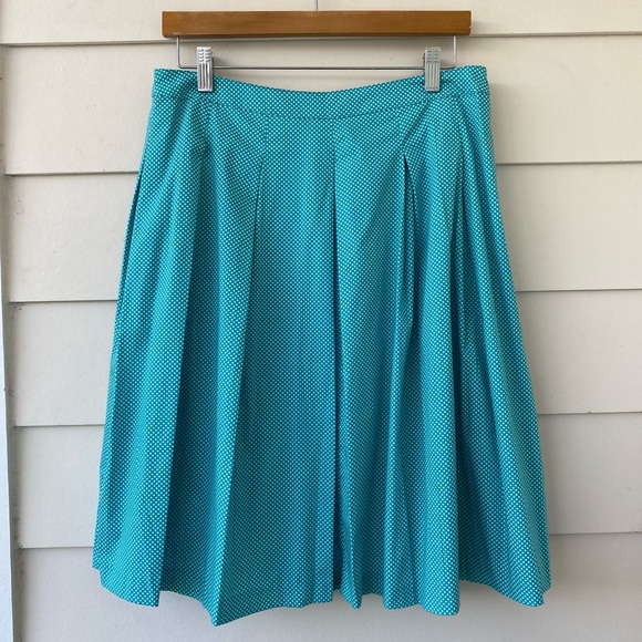 TALBOTS • NWT Turquoise and White Polka Dot A Line Pleated Skirt size 8P - Picture 16 of 16